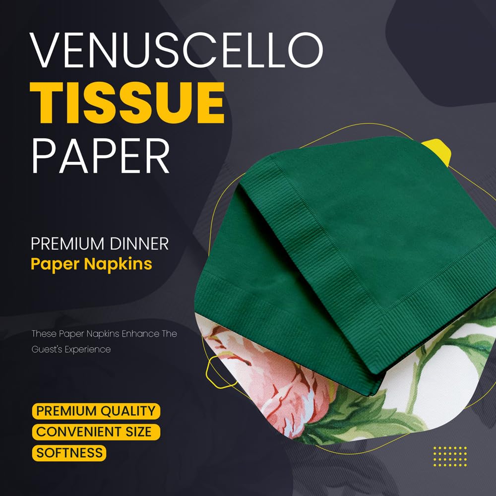 Venuscello® 600 x Cocktail Serviettes Tissue Paper Napkins 2ply Green Disposable & Recyclable for Wedding, Birthday Party - 23cm x 23cm
