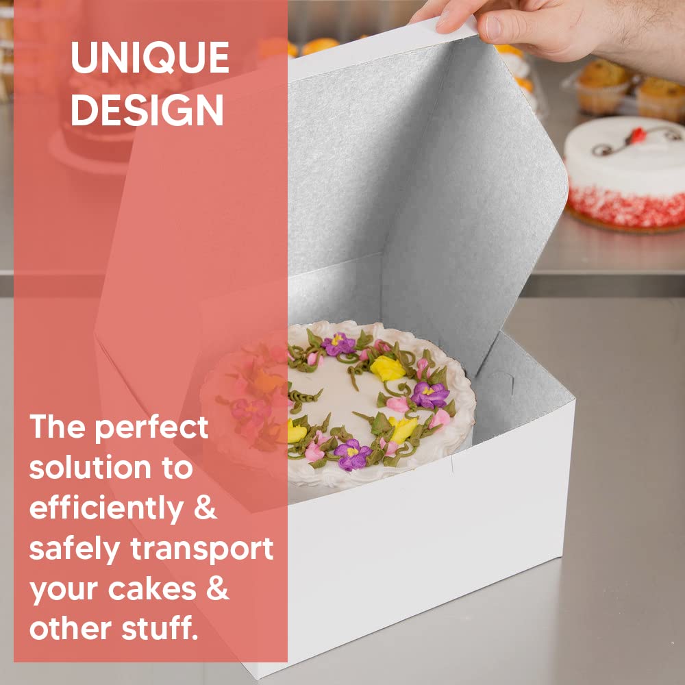 Venuscello® 100 x Cake Box Fold Flat Cardboard 7" X 7" X 3" Storage Container for Store Cup Cake Pastry Muffins, Dessert, Cookies & More - Disposable White