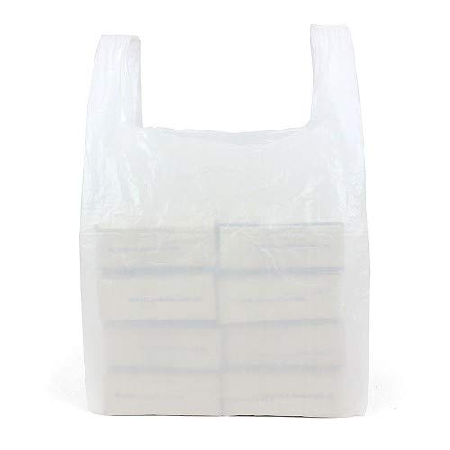 Venuscello® 300 x Vest Style Carrier Bags White Plastic 11" x 17" x 21" 14mu Heavy Duty Carry Bags for Vegetables Fruits Groceries Shopping