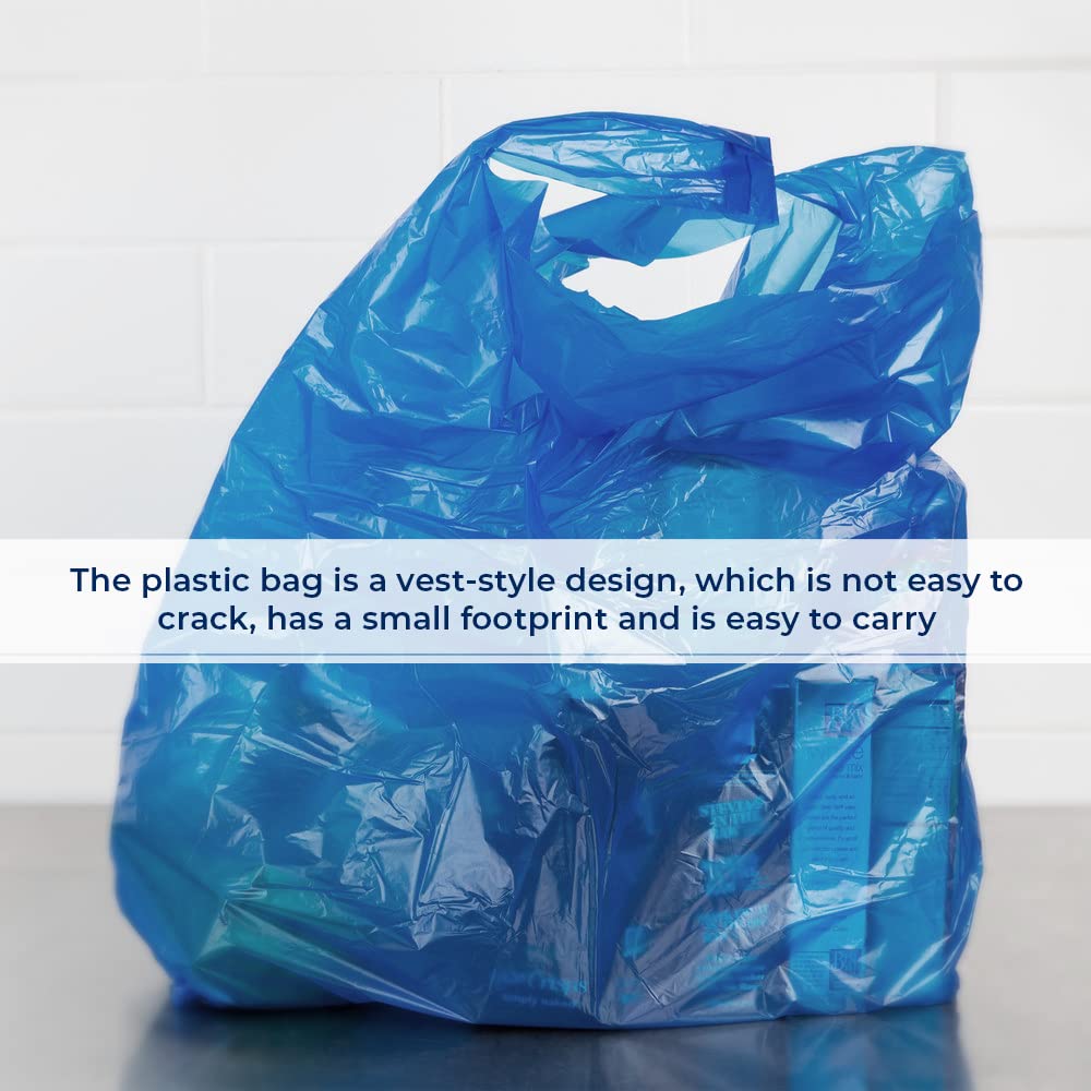 Venuscello® 500 x Vest Style Carrier Bags Blue Plastic 11" x 17" x 21" 18mu Heavy Duty Carry Bags for Vegetables Fruits Groceries Shopping