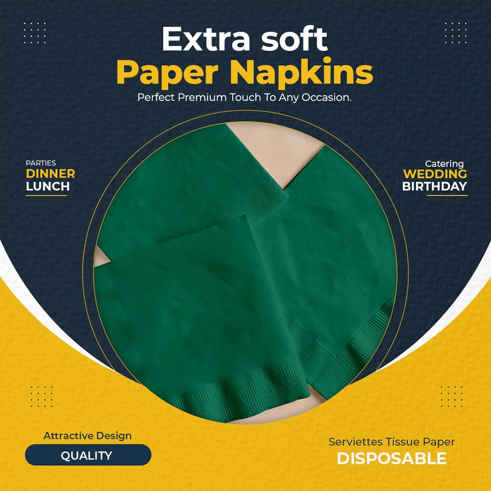 Venuscello® 12000 x Cocktail Serviettes Tissue Paper Napkins 2ply Green Disposable & Recyclable for Wedding, Birthday Party - 23cm x 23cm