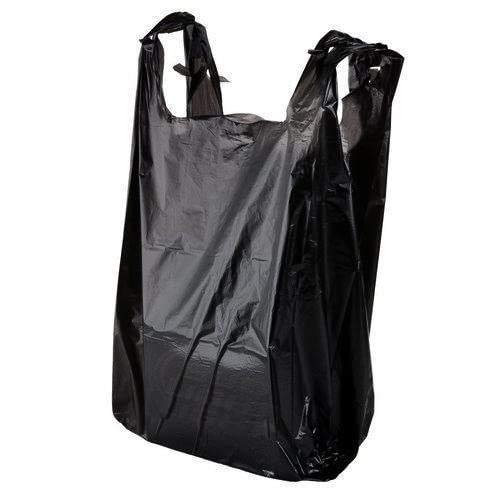 Venuscello® 500 x Vest Style Carrier Bags Black Plastic 8" x 13" x 18" 16mu Heavy Duty Carry Bags for Vegetables Fruits Groceries Shopping