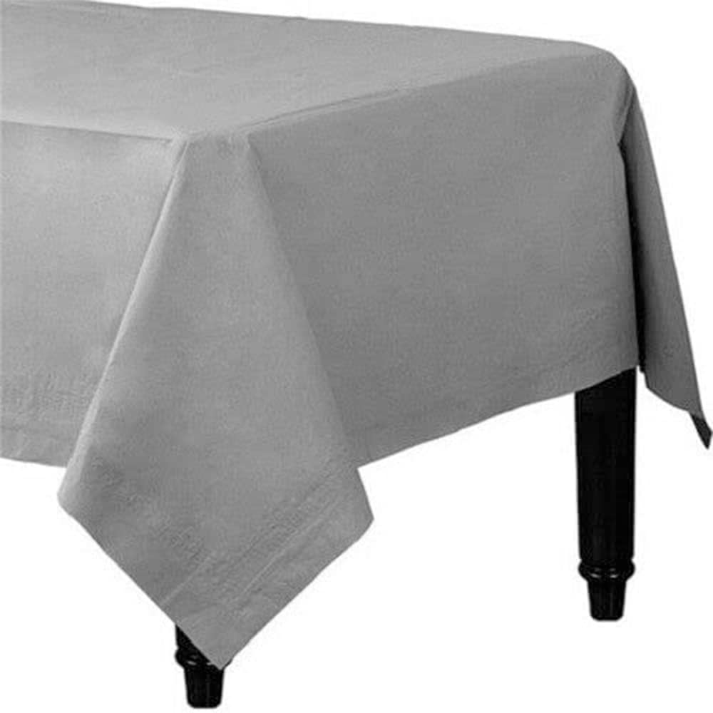 Venuscello® 25 x Paper Table Cloth Square Tabletop Folded Disposable Cover to Protect Table for Birthday Party - Metallic Silver - 90cm x 90cm