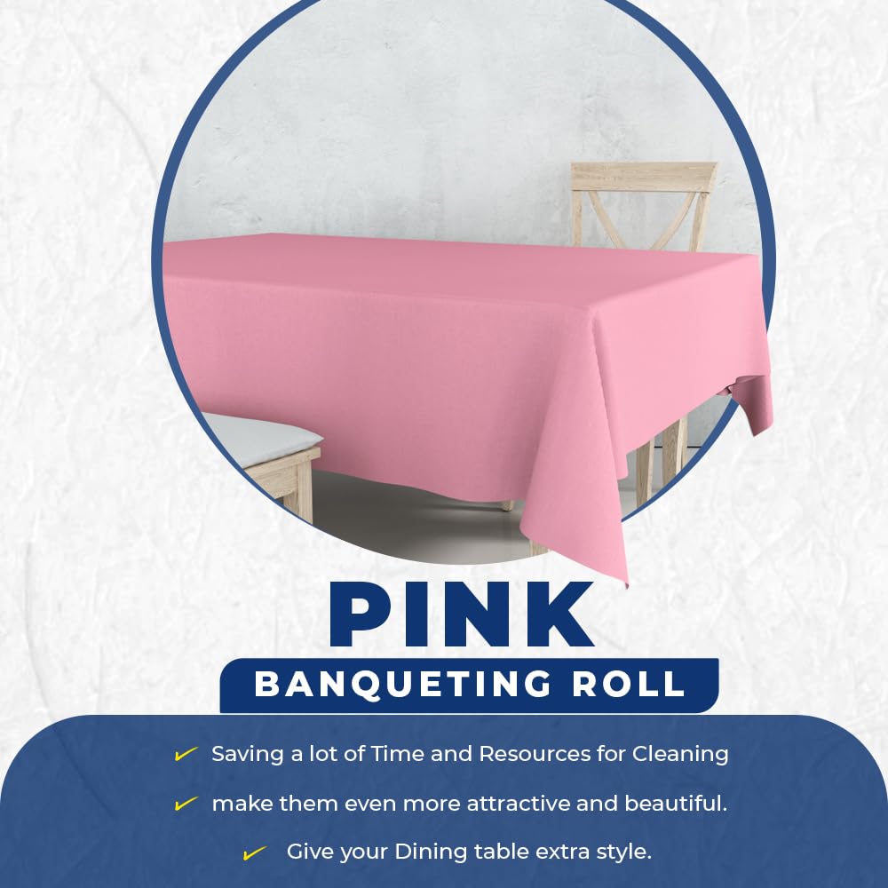 Venuscello® Banquet Roll 8M | Pink Paper Banqueting Roll for Wedding Buffet Dinner Home Large Disposable Table Paper Cloth Cover - 8M x 1.2M