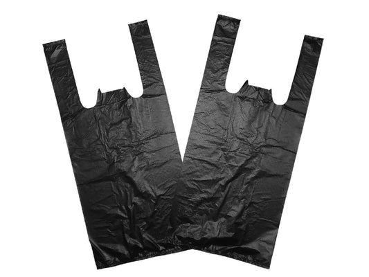 Venuscello® 5000 x Vest Style Carrier Bags Black Plastic 8" x 13" x 18" Heavy Duty Carry Bags for Vegetables Fruits Groceries Shopping