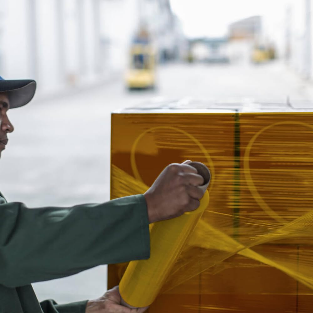 Venuscello® 6 x Pallet Wrap Stretch Shrink Wrapping Rolls Extended 400mm x 200m 20mu Yellow Cling Film for Moving, Secure Packaging, Wrap Parcel for Secure Shipping