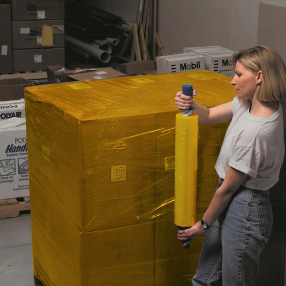 Venuscello® 6 x Pallet Wrap Stretch Shrink Wrapping Rolls Extended 400mm x 200m 20mu Yellow Cling Film for Moving, Secure Packaging, Wrap Parcel for Secure Shipping