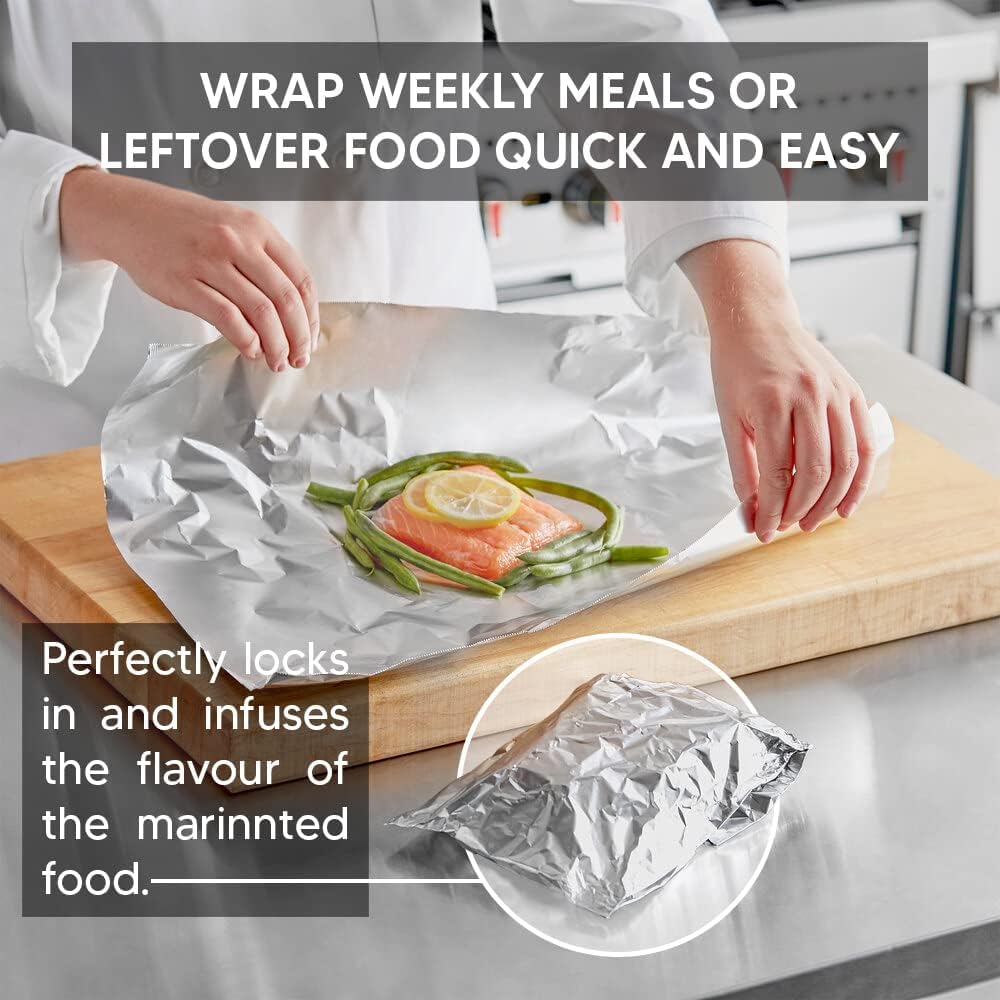 Venuscello® Aluminium Kitchen Foil 300mm x 75m 12" Food Wrap Tin Foil Roll for Keep Food Fresh Long Time