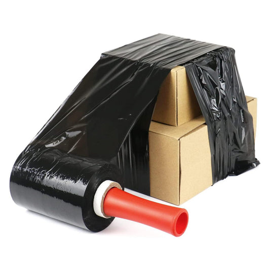 Venuscello® 12 x Pallet Wrap Stretch Shrink Cling Film Black Handy Rolls, Water Proof & Tear Resistant for Secure Packaging, House Moving - 100mm x 150m 17 mu