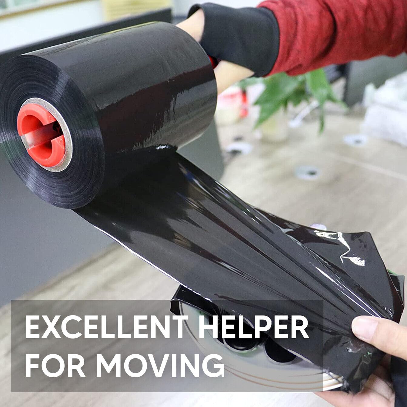 Venuscello® 12 x Pallet Wrap Stretch Shrink Cling Film Black Handy Rolls, Water Proof & Tear Resistant for Secure Packaging, House Moving - 100mm x 150m 17 mu