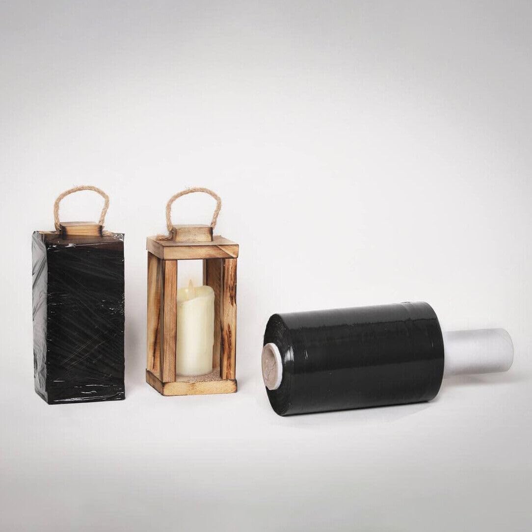 Venuscello® 12 x Pallet Wrap Stretch Shrink Cling Film Black Handy Rolls, Water Proof & Tear Resistant for Secure Packaging, House Moving - 100mm x 150m 17 mu