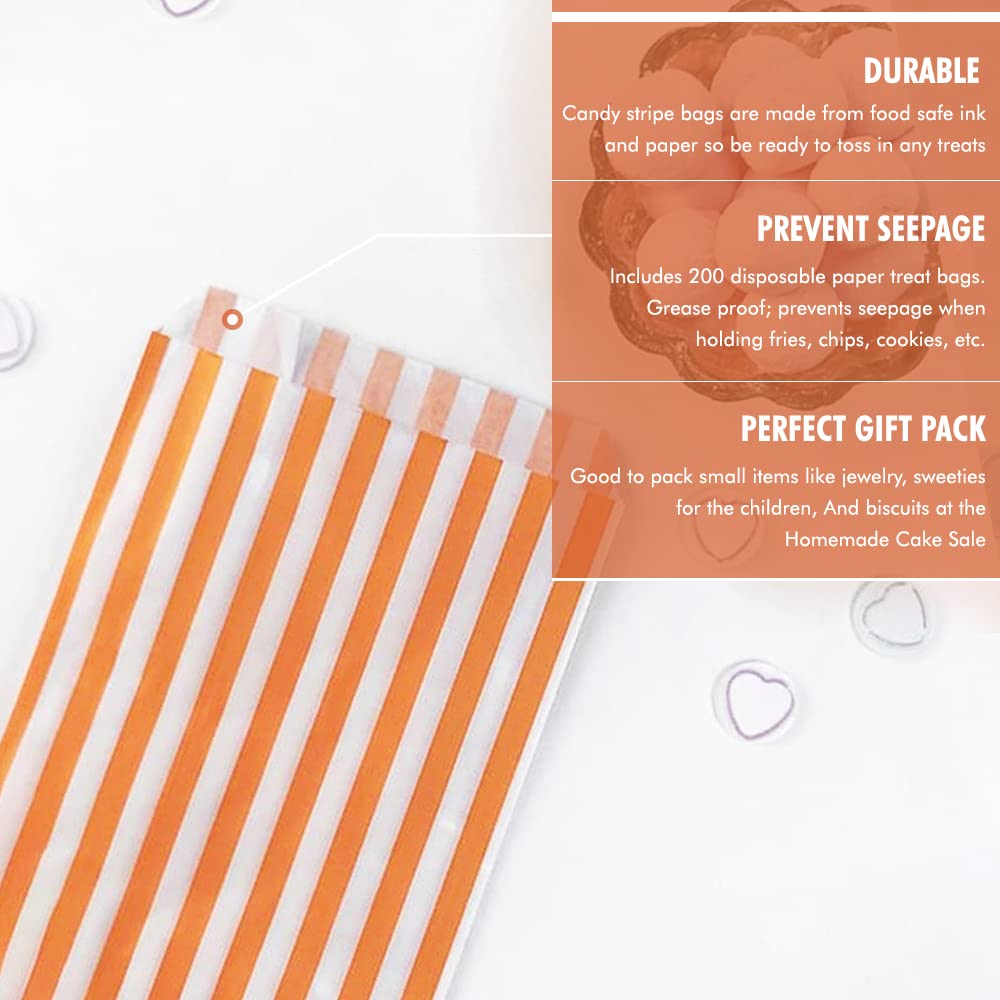 Venuscello® 100 x Candy Bags Orange Striped Sweet Paper Bag 5" x 7" / 12.7 x 17.8cm / 127 x 178mm for Sweets Christmas Party Halloween Wedding & Baby Shower