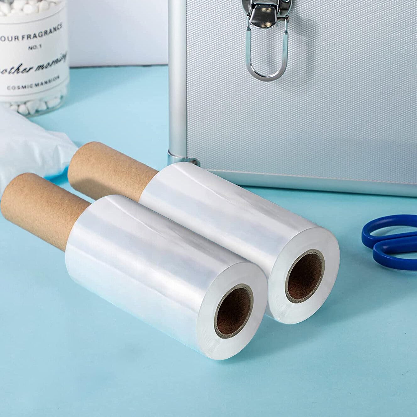 Venuscello® 12 x Pallet Wrap Stretch Shrink Wrap Clear Extended Handy Rolls, Water Proof & Tear Resistant for Secure Packaging, House Moving - 100mm x 150m 17Mu