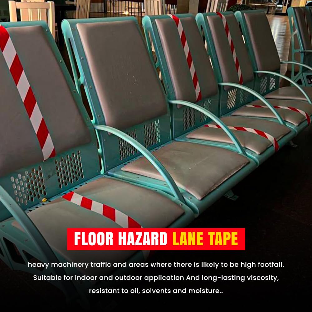 Venuscello® - Pack of 6 Red and White Floor Marking Tape - 48mm x 33m - High Visibility, Durable Adhesive, Safety Tape for Hazardous Areas, Aisles, and Traffic Control