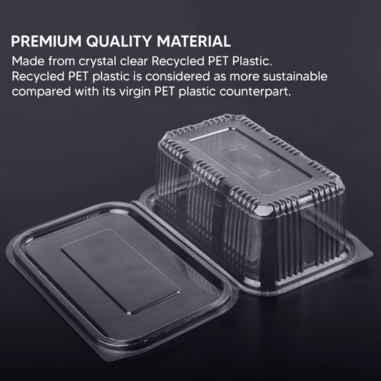 Venuscello® 200 x Hinged Lid Salad Containers 1500cc Clear Plastic Reusable Food Container Ideal for Fruits Sandwich Cake Display