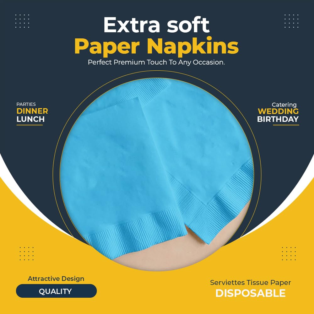 Venuscello® 300 x Serviettes Tissue Paper Napkins Cornflower Blue 2-Ply 33cm for Catering Wedding Birthday Parties - 100 in Each Pack