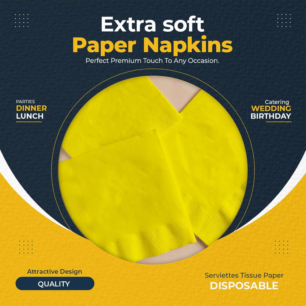 Venuscello 100 Pack Dark Yellow Paper Napkins 2-Ply Disposable Table Napkins - Soft and Strong Paper Serviettes for All Occasions - Everyday Tissues for Cleaning Spills & Wiping Surfaces