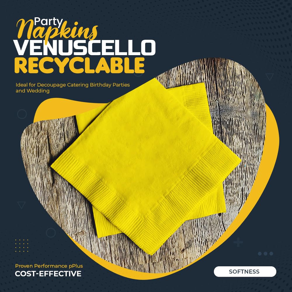 Venuscello 100 Pack Dark Yellow Paper Napkins 2-Ply Disposable Table Napkins - Soft and Strong Paper Serviettes for All Occasions - Everyday Tissues for Cleaning Spills & Wiping Surfaces
