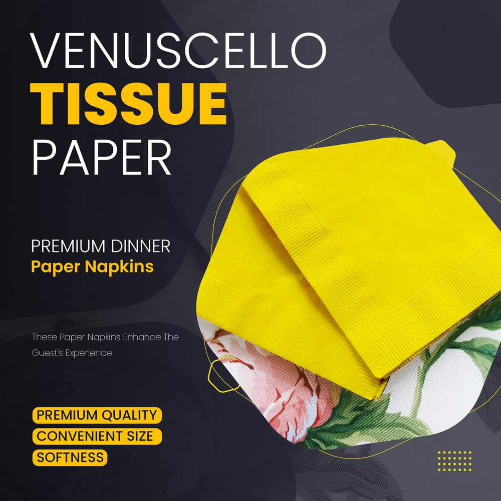 Venuscello 100 Pack Dark Yellow Paper Napkins 2-Ply Disposable Table Napkins - Soft and Strong Paper Serviettes for All Occasions - Everyday Tissues for Cleaning Spills & Wiping Surfaces