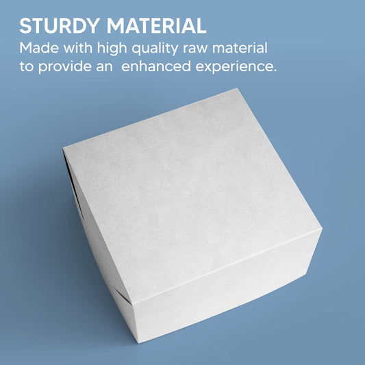 Venuscello® 50 x White Cake Boxes 10" x 10" x 4" Fold Flat Square for Birthday Wedding Perfect for Bakers