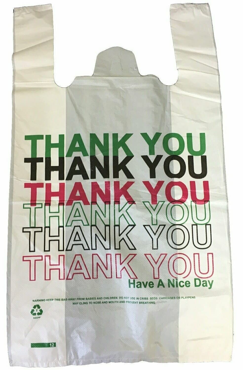 Venuscello® 500 x Vest Style Carrier Bags Thank You Printed 11" x 16" x 19" Heavy Duty Carry Bags for Vegetables Fruits Groceries Shopping