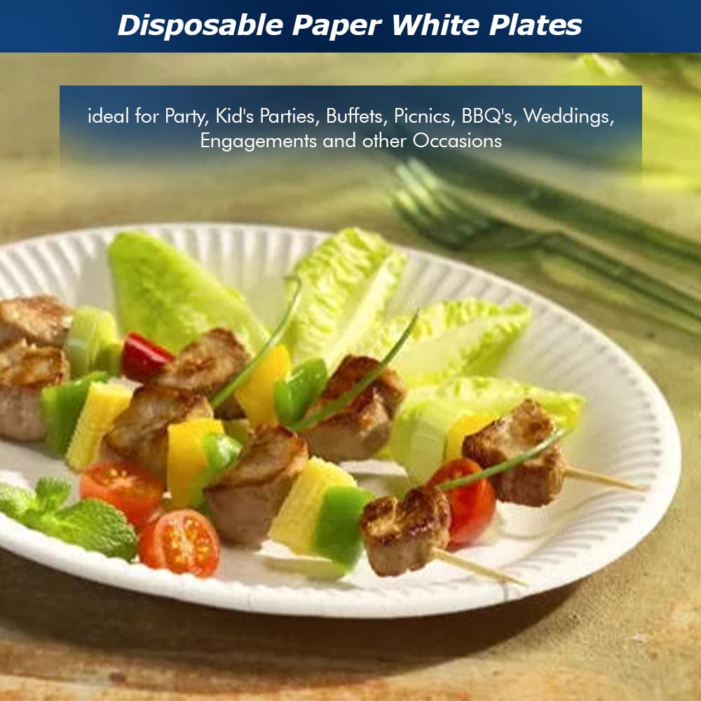 Venuscello® 100 x Paper Plates 15 cm White Disposable Bagasse Dishes for Catering Birthday Party Buffet