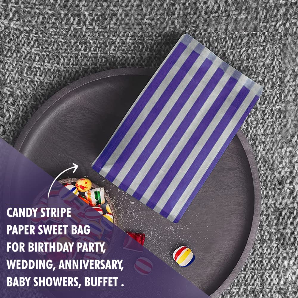 Venuscello® 100 x Candy Bags Blue Striped Sweet Paper Bag 5" x 7" for Sweets Christmas Party Halloween Wedding & Baby Shower