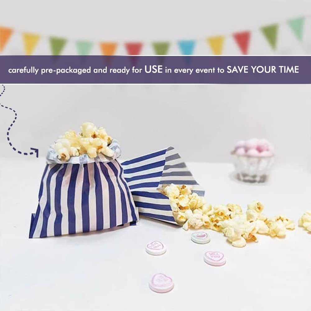 Venuscello® 100 x Candy Bags Blue Striped Sweet Paper Bag 5" x 7" for Sweets Christmas Party Halloween Wedding & Baby Shower