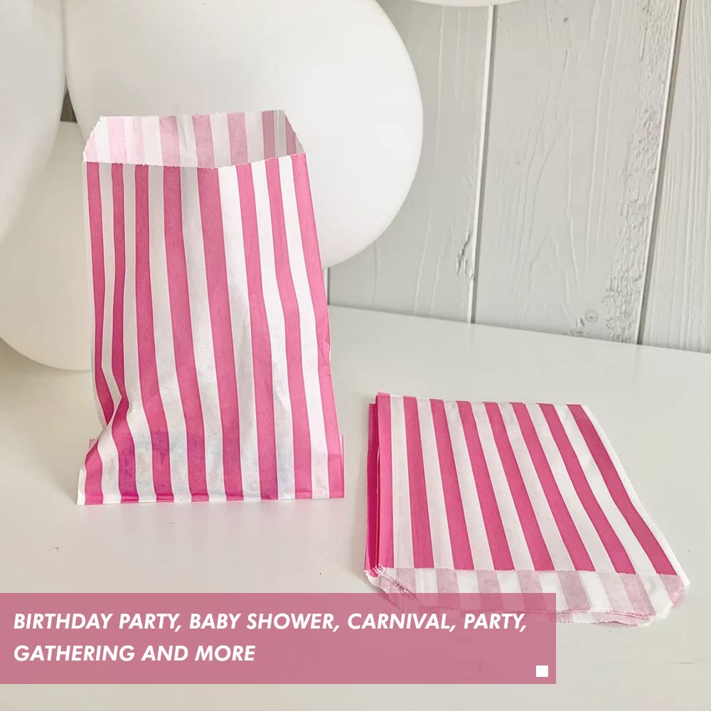 Venuscello® 100 CANDY STRIPE PAPER BAGS SWEET FAVOUR BUFFET GIFT SHOP PARTY SWEETS CAKE WEDDING (7" x 9" Pink)