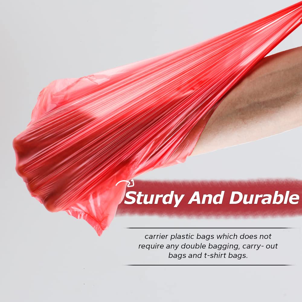 Venuscello® 300 x Vest Style Carrier Bags Red Plastic 11" x 17" x 21" 18mu Heavy Duty Carry Bags for Vegetables Fruits Groceries Shopping