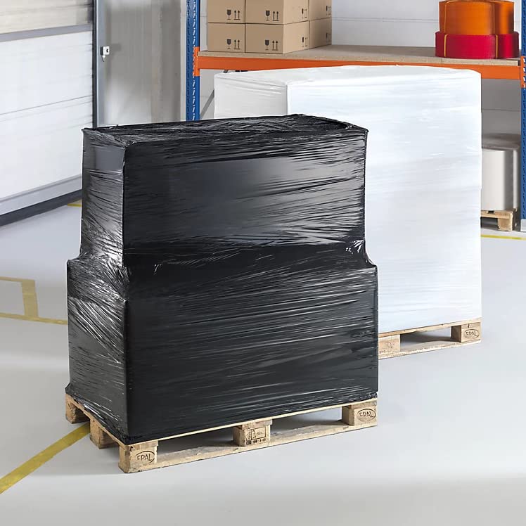 Venuscello® Pallet Stretch Shrink Cling Film 400mm x 300m 20mu Black Extended Core Wrap Rolls for Moving, Secure Packaging, Wrap Parcel for Secure Shipping