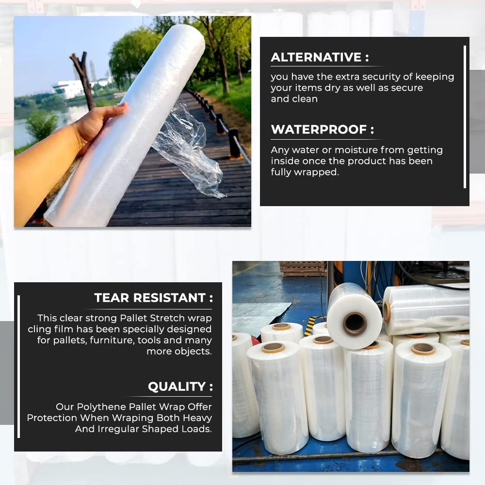 Venuscello® Pallet Wrap Stretch Shrink Wrapping Roll 300mm x 23mu Clear Non Extended Core Cling Film for Moving Secure Packaging & Shipping