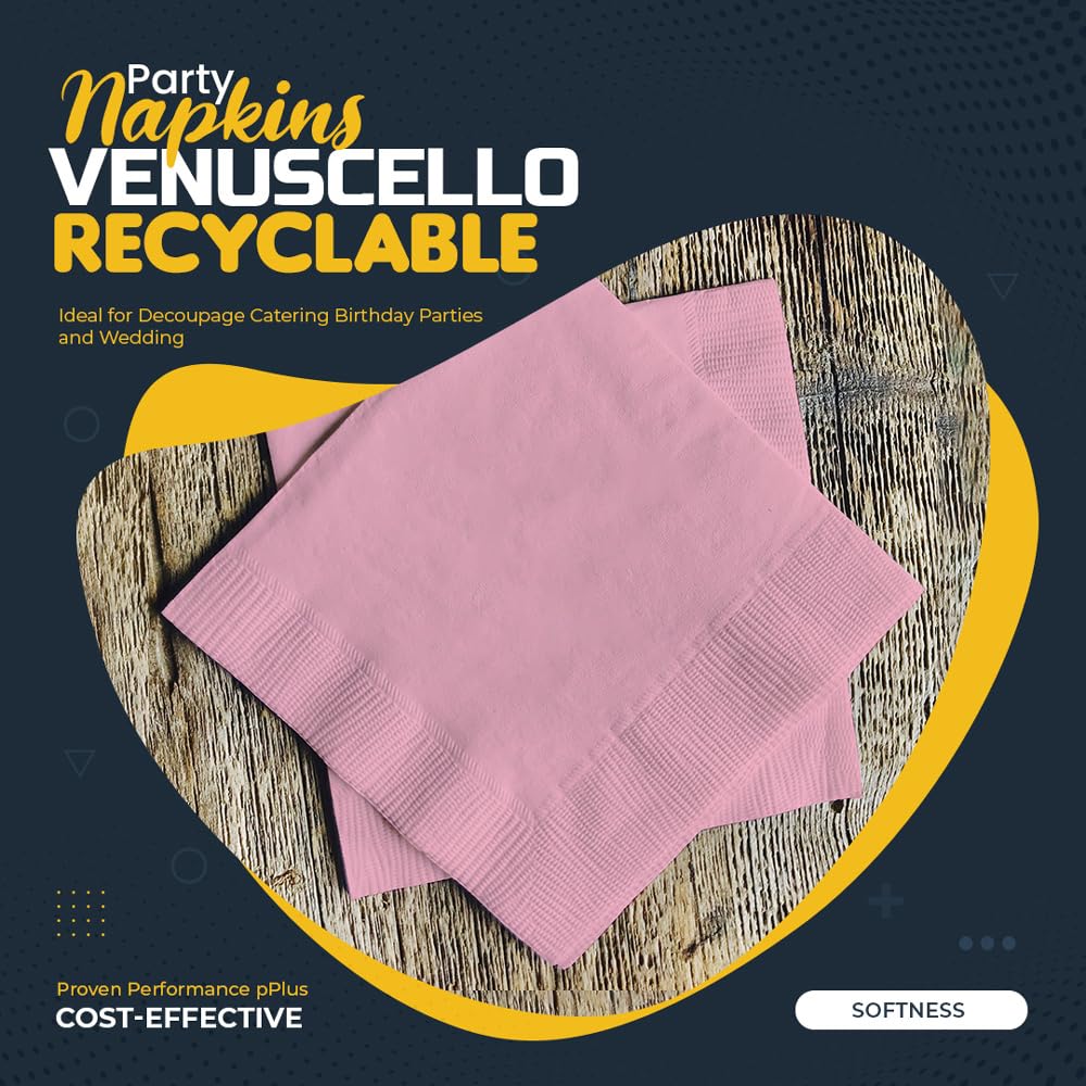 100 x Paper Napkins Rose Pink Disposable Serviettes Recyclable Tissue 2-Ply 33cm for Catering Wedding Birthday Parties Supply Venuscello