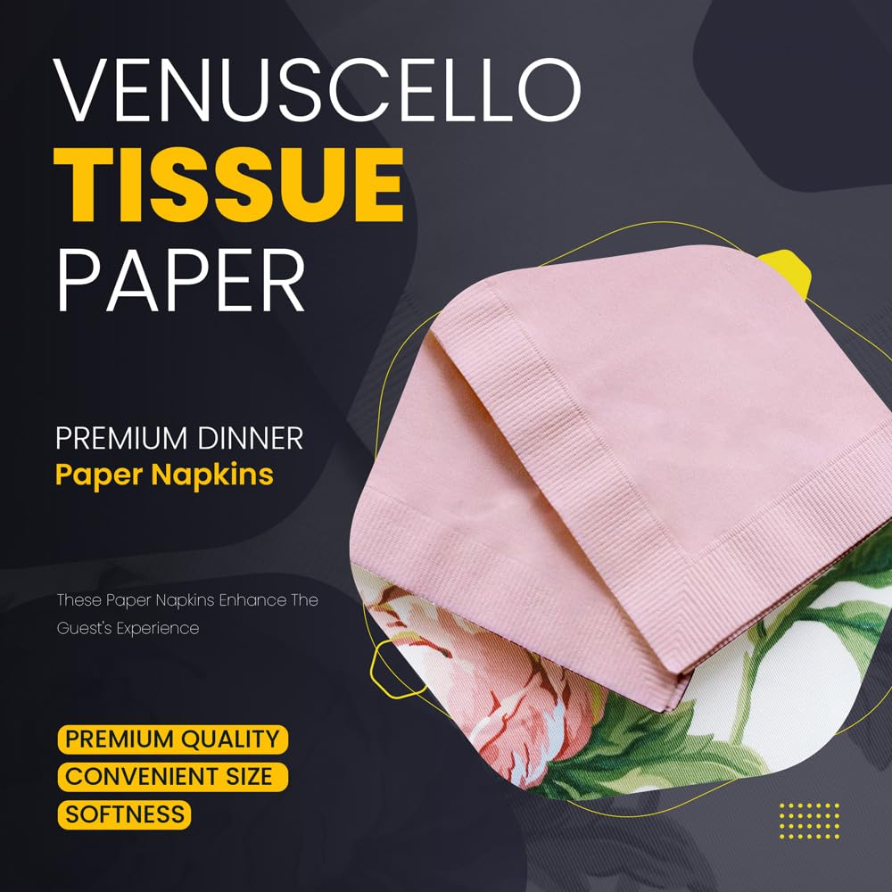 100 x Paper Napkins Rose Pink Disposable Serviettes Recyclable Tissue 2-Ply 33cm for Catering Wedding Birthday Parties Supply Venuscello