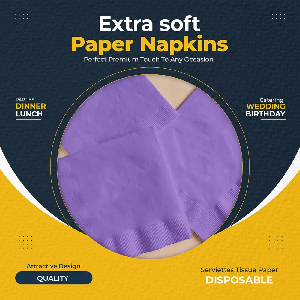 Venuscello® 100 x Serviettes Paper Napkins Lavender Disposable Recyclable Tissue 2-Ply 33cm for Catering Wedding Birthday Parties