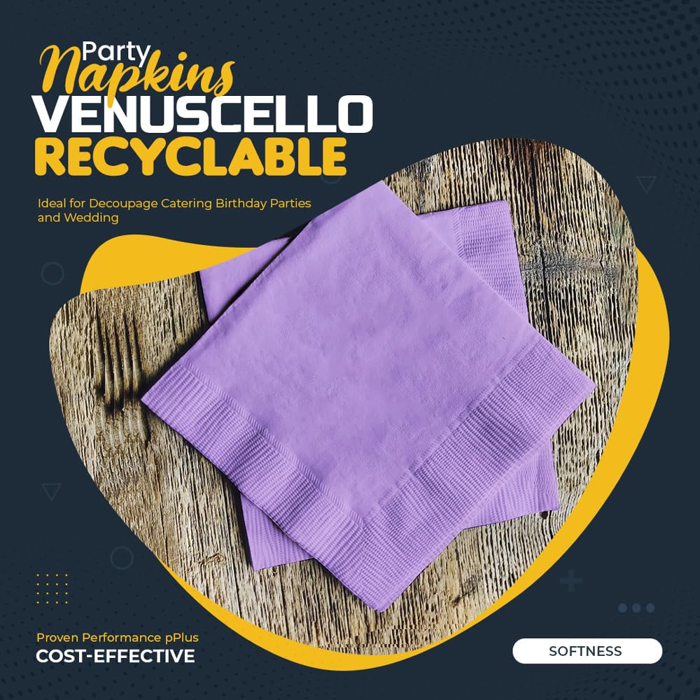 Venuscello® 100 x Serviettes Paper Napkins Lavender Disposable Recyclable Tissue 2-Ply 33cm for Catering Wedding Birthday Parties
