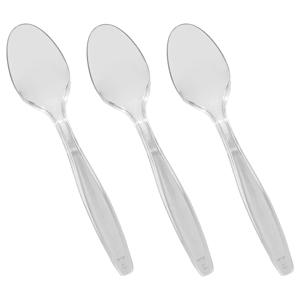 Venuscello® 100 x Plastic Cutlery Set - 100 Spoon, 100 Fork, 100 Knife - Reusable & Washable, Heavy Duty Cutlery, Long Tablespoon - Ideal for Birthday, Parties, Camping & Catering