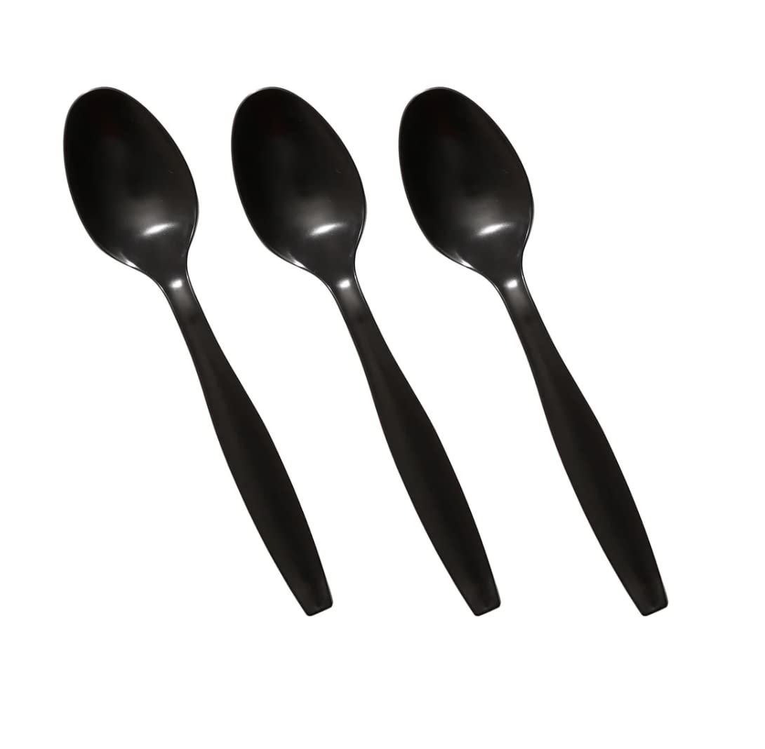 Venuscello® 100 x Plastic Cutlery Set - 100 Spoon, 100 Fork, 100 Knife - Reusable & Washable, Heavy Duty Cutlery, Long Tablespoon - Ideal for Birthday, Parties, Camping & Catering