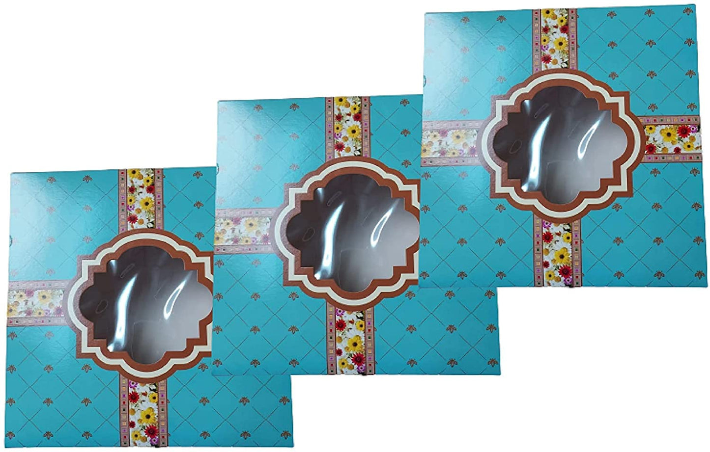 Venuscello® Cake Box Windowed Square Container for Backers to Tiered Cup Cake Pastry Muffins Dessert Cookies Mince Pies & More - Blue & Purple - 8" x 8" x 3" - 100 pc