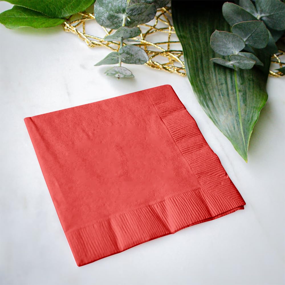 Venuscello® 600 x Red Serviettes Tissue Paper Napkins 2ply Red Disposable & Recyclable for Wedding, Birthday Party - 23cm x 23cm