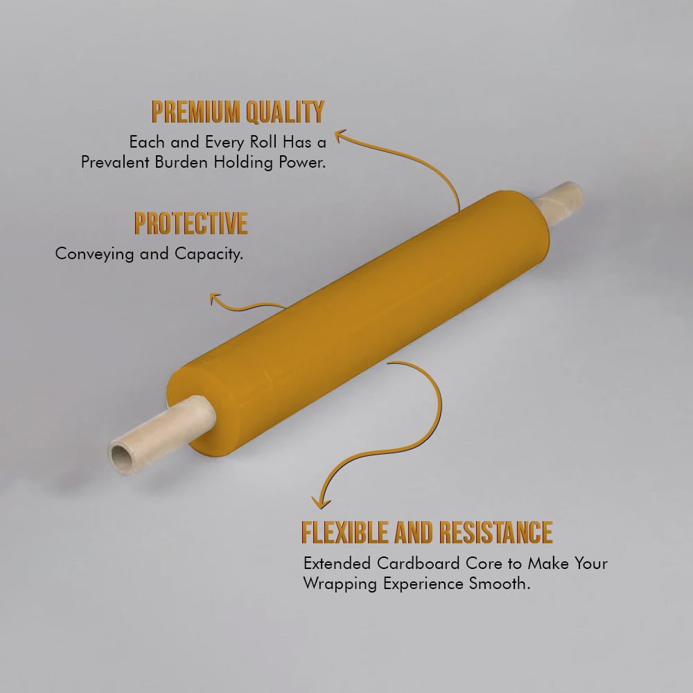 Venuscello® 2 x Pallet Stretch Shrink Cling Film 400mm x 250m 20mu Yellow Extended Core Wrap Rolls for Moving, Secure Packaging, Wrap Parcel for Secure Shipping