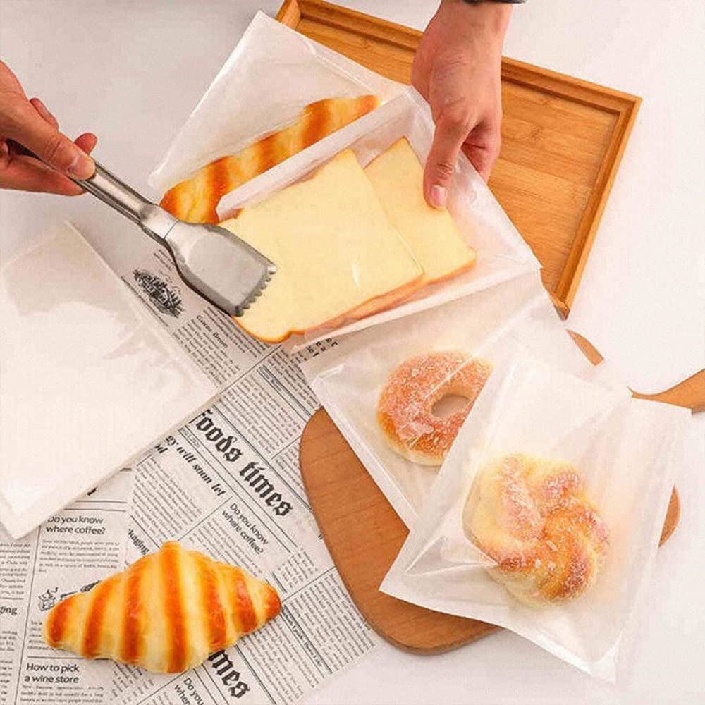 Venuscello® 1000 x Cellophane Film Front Paper Clear Window Bag for Sandwich, Cake, Chocolate, Dessert, Cookies, Sweets & Other Foods - White - 7" x 7"