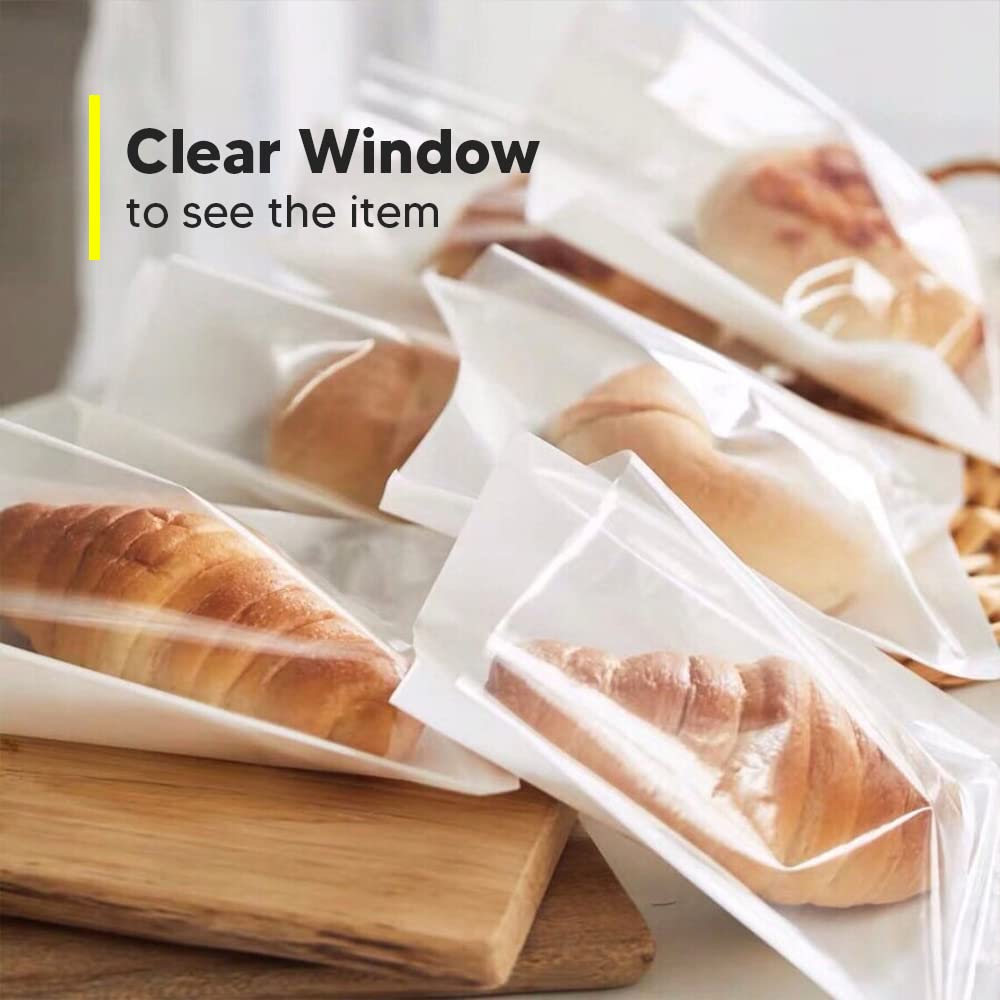 Venuscello® 1000 x Cellophane Film Front Paper Clear Window Bag for Sandwich, Cake, Chocolate, Dessert, Cookies, Sweets & Other Foods - White - 7" x 7"