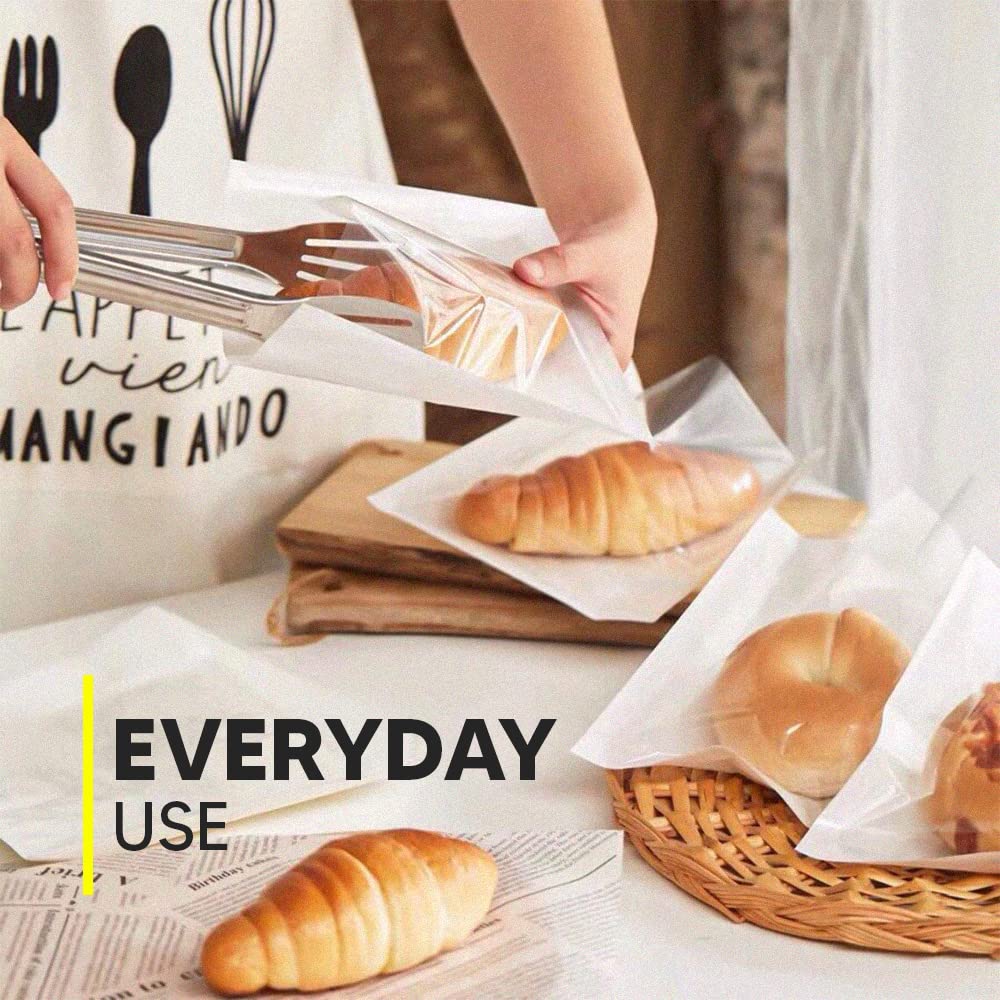 Venuscello® 1000 x Cellophane Film Front Paper Clear Window Bag for Sandwich, Cake, Chocolate, Dessert, Cookies, Sweets & Other Foods - White - 7" x 7"