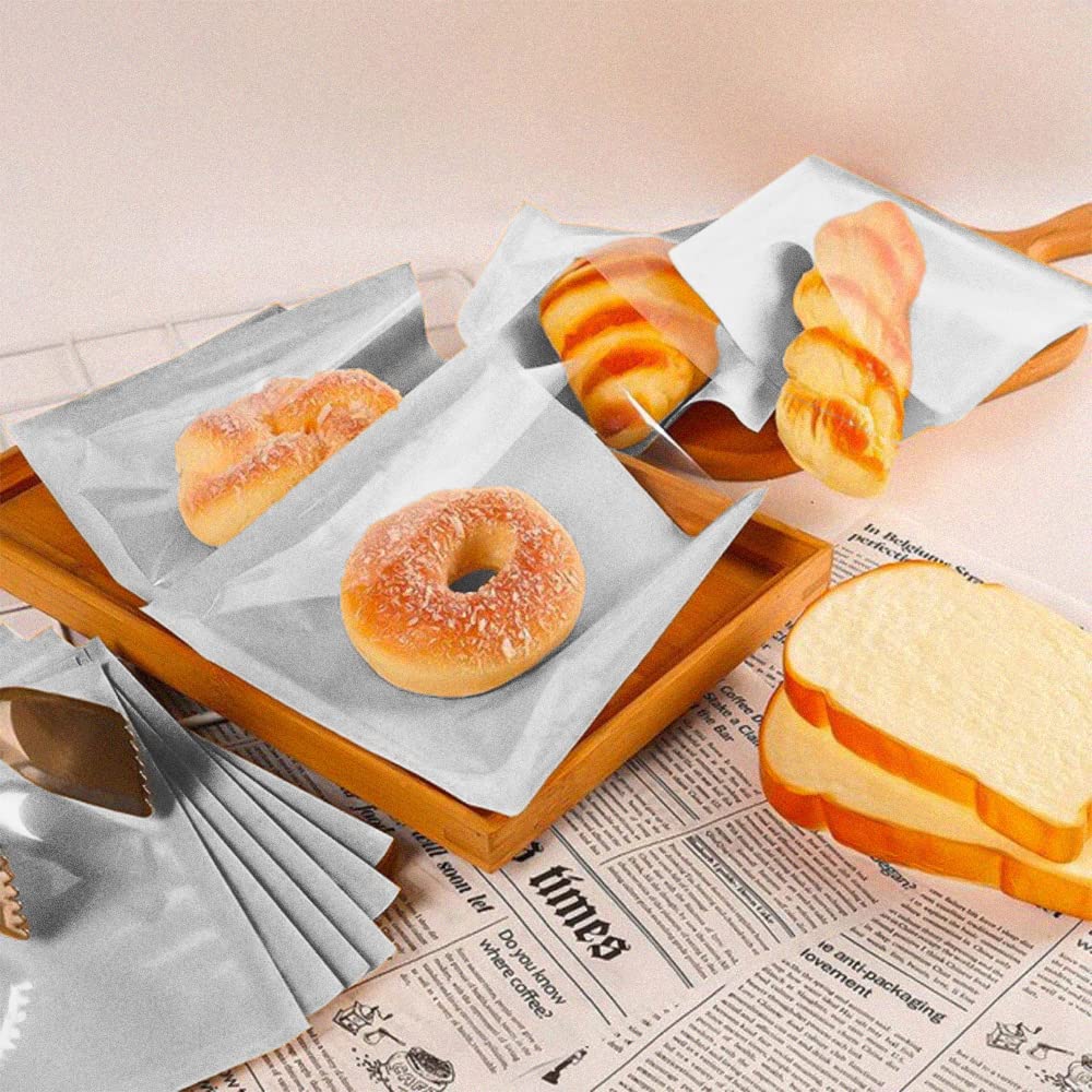 Venuscello® 1000 x Cellophane Film Front Paper Clear Window Bag for Sandwich, Cake, Chocolate, Dessert, Cookies, Sweets & Other Foods - White - 7" x 7"