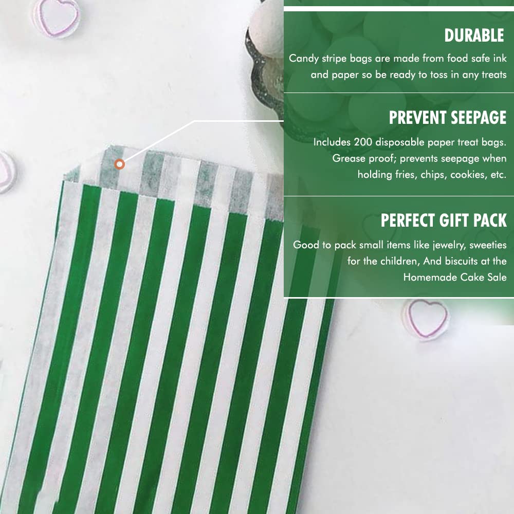 Venuscello® 100 x Candy Bags Green Striped Sweet Paper Bag 5" x 7" for Sweets Christmas Party Halloween Wedding & Baby Shower