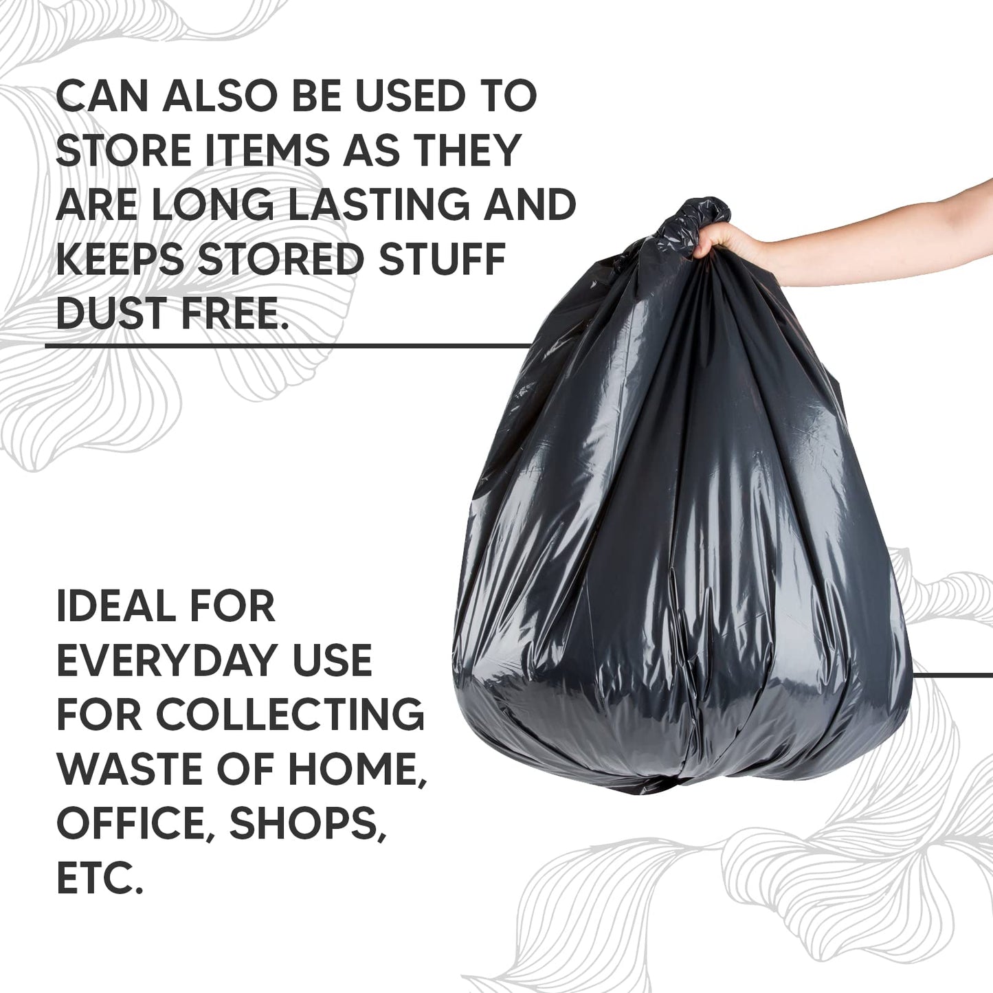 Venuscello® Refuse Sacks Black Bin Liner 18" X 29" X 34" Roll of 20 Rubble Builder Bags for Garbage Construction & Yard Wastage