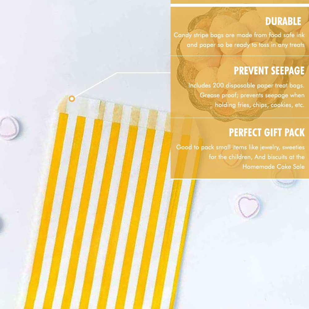 Venuscello® 100 x Candy Bags Yellow Striped Sweet Paper Bag 7" x 9" for Sweets Christmas Party Halloween Wedding & Baby Shower