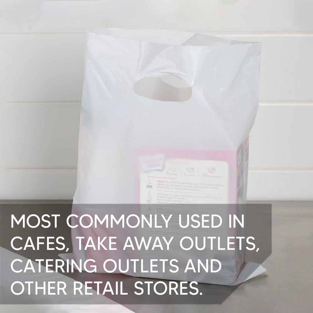 Venuscello® 100 x White Patch Handle Carrier Bags 15" x 18" x 3" Plastic Die Cut Handle Carrier Bag for Apparel Jewellery Gifts