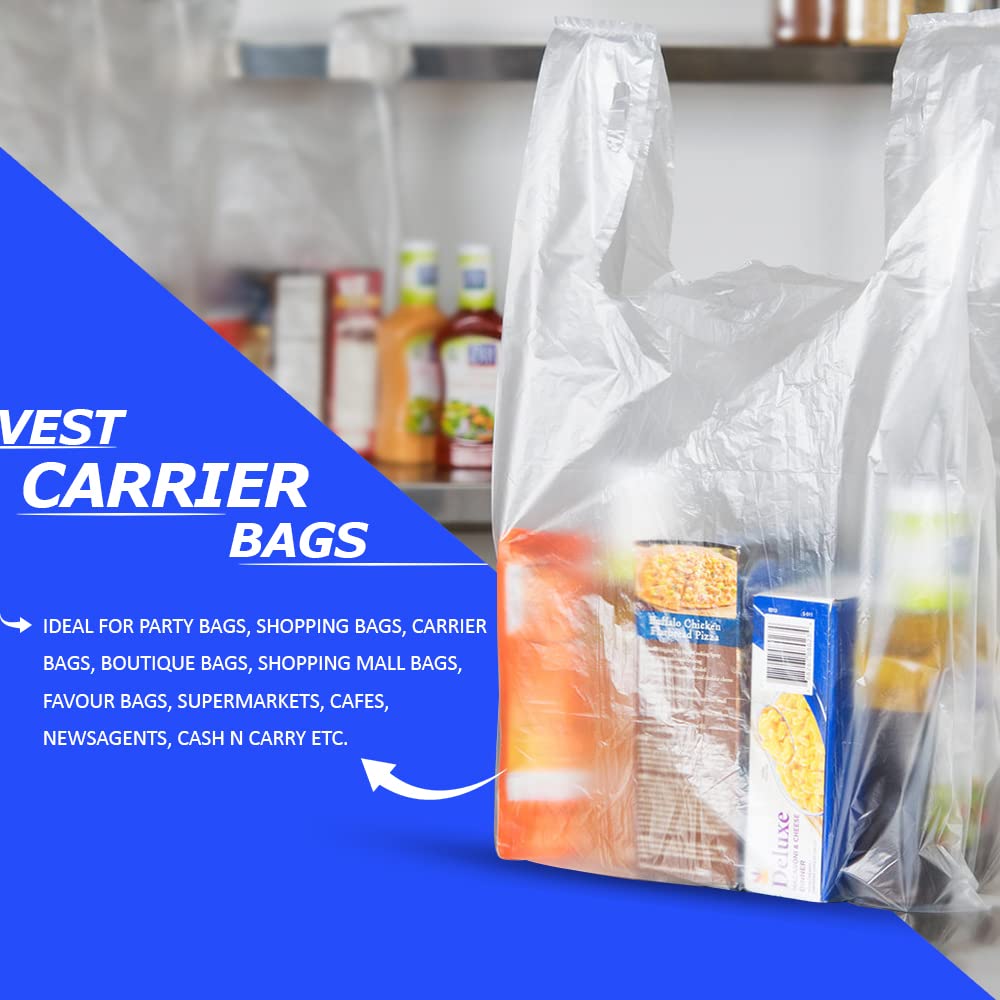 Venuscello® 2000 x Vest Style Carrier Bags White Plastic 13" x 19" x 23" Heavy Duty Carry Bags for Vegetables Fruits Groceries Shopping